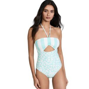 Tanya Taylor Emmy Halter‎ One-Piece Swimsuit in Araucana/Seasalt - Size Medium
